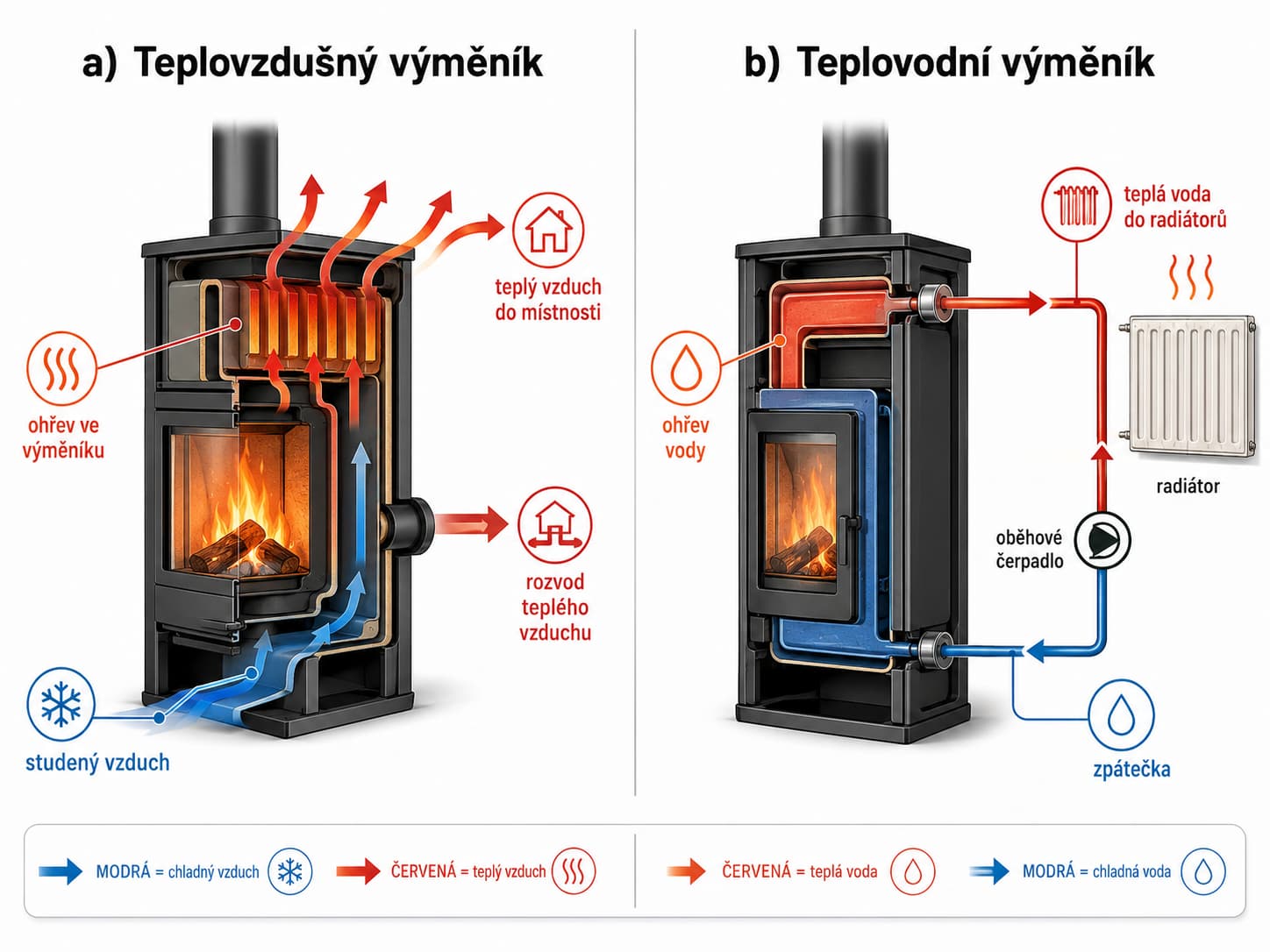 typy výměníku u krbových kamen