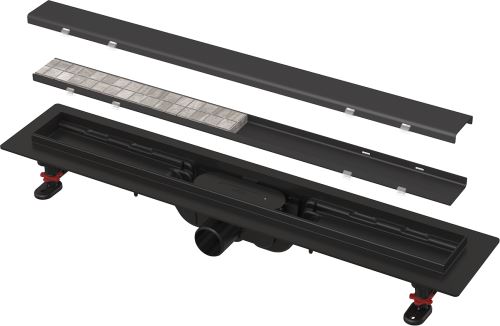 ALCADRAIN APZ19BLACK-GM-B Simple 550 Podlahový žlab s okrajem pro oboustranný rošt, GUN METAL-kartáčovaný mat (APZ19BLACK-550-GM-B)