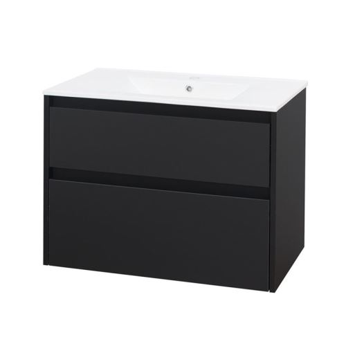 Mereo Opto, koupelnová skříňka s keramickým umyvadlem, černá 2 zásuvky, 810x580x458 mm (CN941)