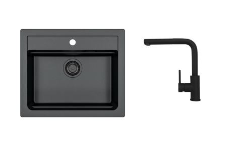 ALVEUS Set dřezu ATROX 30 / 91 a baterie Zeos-P black edition (SETA23216)
