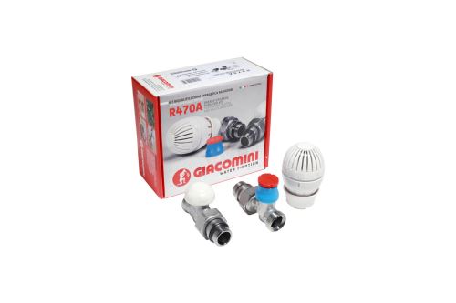 GIACOMINI R470A Sada pro připojení klasických radiátorů na rozvody z měděných nebo plastových trubek- R470 + R411TG + R29TG 3/8" x 16 - rohový (R470AX002)