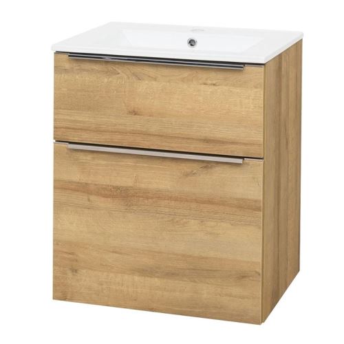 Mereo Mailo, koupelnová skříňka s keramickým umyvaldem, dub, 2 zásuvky, 610x580x458 mm (CN520)