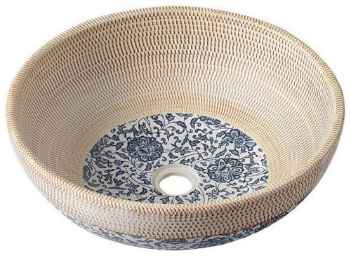 Sapho PRIORI keramické umyvadlo, průměr 42cm, béžová s modrým vzorem