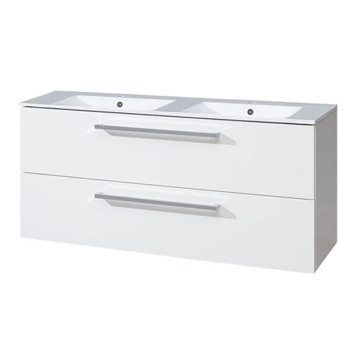 Mereo Koupelnová skříňka s keramickým dvoumyvadlem 120 cm,  bílá/bílá, 2 zásuvky (CN663)