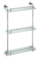 Sapho X-ROUND E skleněná polička trojitá s hrazdou 380x675x130mm, chrom