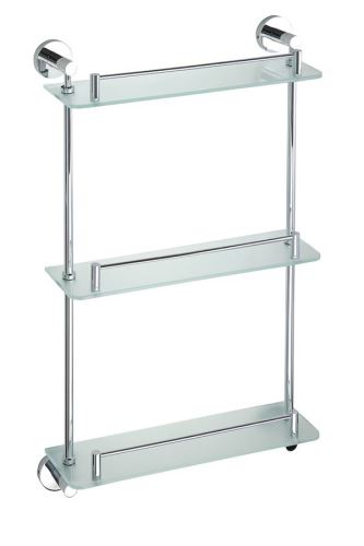 Sapho X-ROUND E skleněná polička trojitá s hrazdou 380x675x130mm, chrom
