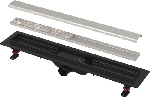 ALCADRAIN APZ19BLACK-N-B Simple 850 Podlahový žlab s okrajem pro oboustranný rošt, NICKEL-kartáčovaný mat (APZ19BLACK-850-N-B)