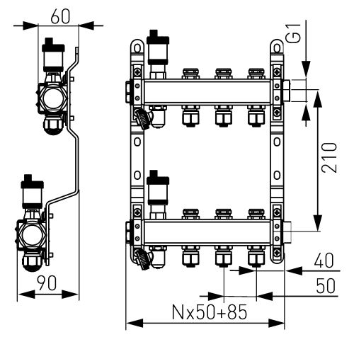 Rozdělovač nerez s regulačními mechanickými ventily 8 okruhů (SN-RO08S)