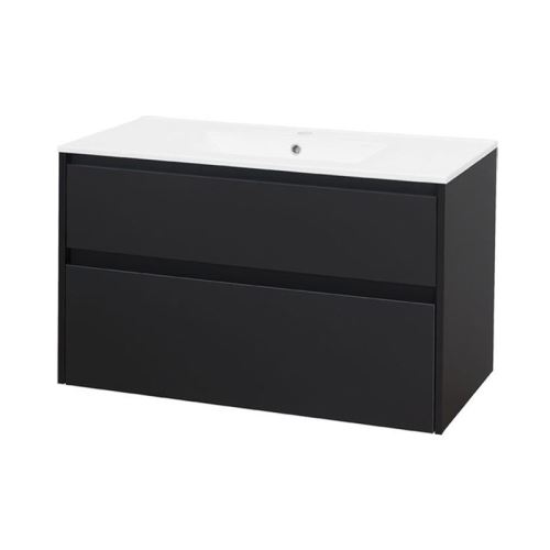 Mereo Opto, koupelnová skříňka s keramickým umyvadlem, černá, 2 zásuvky, 1010x580x458 mm (CN942)