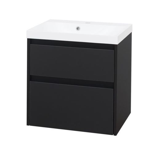 Mereo Opto, koupelnová skříňka, umyvadlo z litého mramoru, černá, 2 zásuvky, 610x580x458 mm (CN940M)