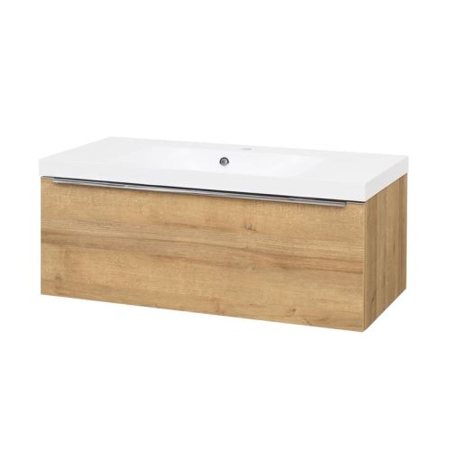 Mereo Mailo, koupelnová skříňka, umyvadlo z litého mramoru, dub, 1 zásuvka, 1010x476x365 mm (CN527M)