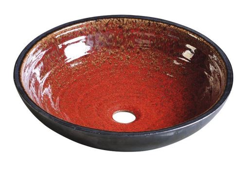 Sapho ATTILA keramické umyvadlo, průměr 42,5 cm, tomatová červeň/petrolejová