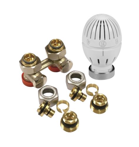 GIACOMINI R387SH-7 Sada pro tělesa VK s 1/2" vnitř. záv., přip. Plast. nebo PEX-AL-PEX trubkou 16x2 + hlava R470H 1/2"x (16x2) (R387SX241)