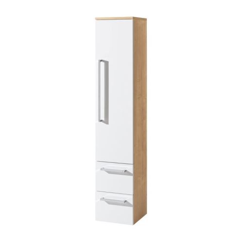 Mereo Koupelnová skříňka 163 cm, závěsná bez nožiček,  pravá, bílá/dub (CN678)