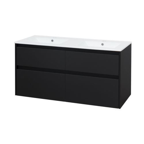 Mereo Opto, koupelnová skříňka s keramickým umyvadlem, černá, 4 zásuvky, 1210x580x458 mm (CN943)