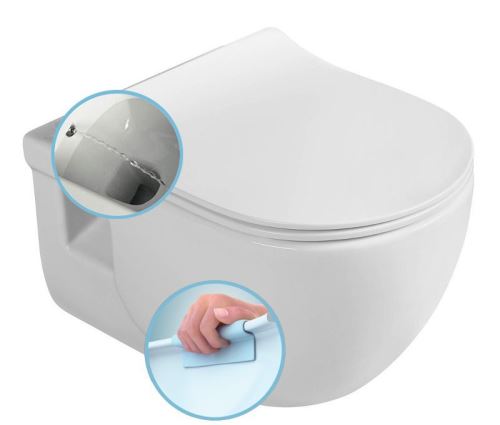 SAPHO BRILLA závěsná WC mísa s bidet. sprškou, Rimless, 36,5x53 cm, bílá (100612)