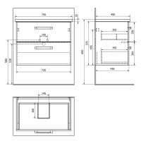 Aqualine VEGA umyvadlová skříňka 72x57,6x43,8 cm, 2xzásuvka, dub platin (5)