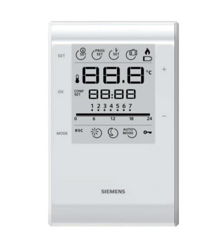 SIEMENS Prostorový termostat RDE50.1, týdenní program, přepínací kontakt, bateriové napájení