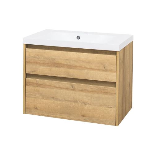 Mereo Opto, koupelnová skříňka, umyvadlo z litého mramoru, dub, 2 zásuvky, 810x580x458 mm (CN921M)