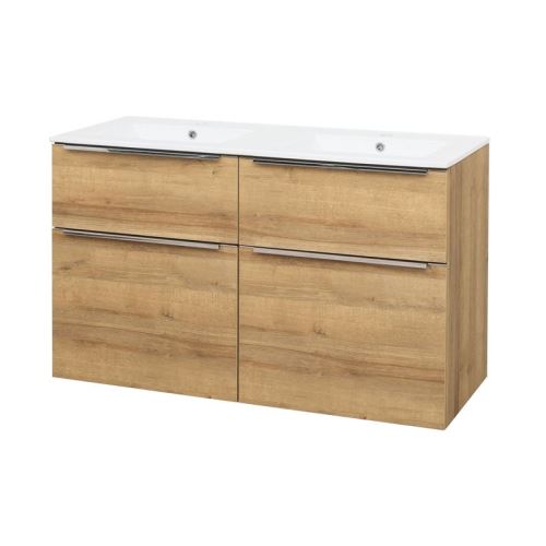 Mereo Mailo, koupelnová skříňka s keramickým umyvadlem, dub, 2 zásuvky, 1210x580x458 mm (CN523)
