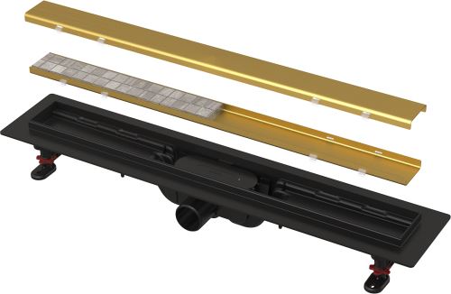 ALCADRAIN APZ19BLACK-G-B Simple 850 Podlahový žlab s okrajem pro oboustranný rošt, GOLD-kartáčovaný mat (APZ19BLACK-850-G-B)