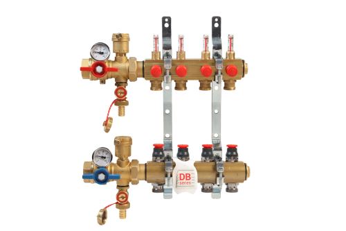 GIACOMINI Kompletní rozdělovač R553FKDB s automatickou regulací průtoku 1" x 18 / 4 - skříň B (R553FKDB104)