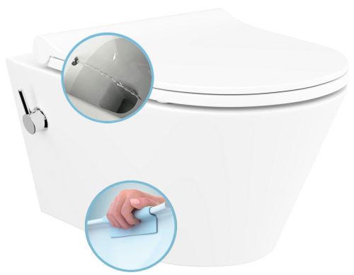SAPHO AVVA závěsná WC mísa Rimless, integrovaná baterie a bidetová sprška 35,5x53 cm, bílá (100315)