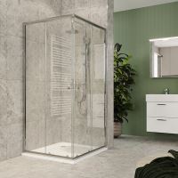 MEREO Kora Lite sprchový set: sprchový kout 90x90x185 cm, chrom ALU, sklo čiré, 90 cm, vanička, sifon (CK34123ZN) (1)
