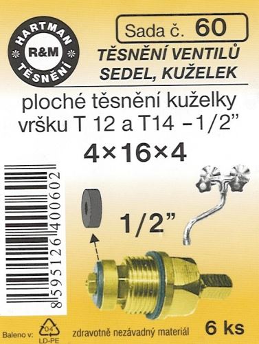 HARTMAN Sada plochého těsnění kuželky vršku T12 a T14 - 1/2" 4x16x4 (0060)
