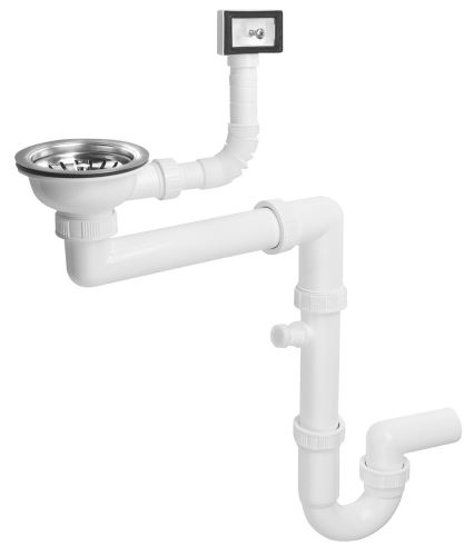 Bruckner Dřezový sifon šetřící místo s přepadem a odbočkou 1"1/2, včetně pilety, odpad 40mm, bílá (155.127.0)