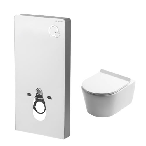 AKČNÍ SET SLOVARM Předstěnový modul PS-108BPZ + WC mísa Rimless W YJ-2387, bílá