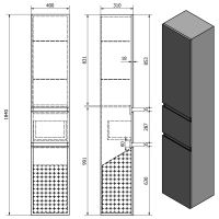AQUALINE ALTAIR vysoká skříňka s košem 40x184x31cm, pravá, dub emporio (AI485R) (4)