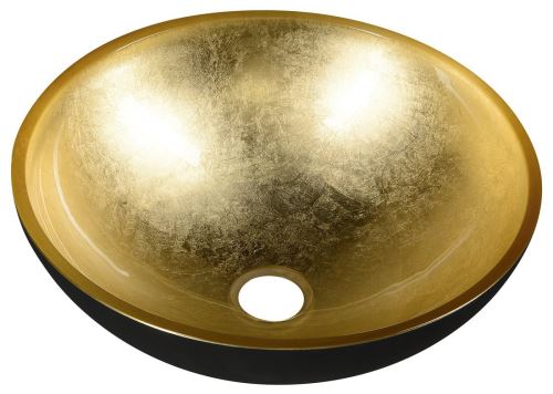 Sapho MURANO BLACK-GOLD skleněné umyvadlo kulaté 40x14 cm, černá/zlatá
