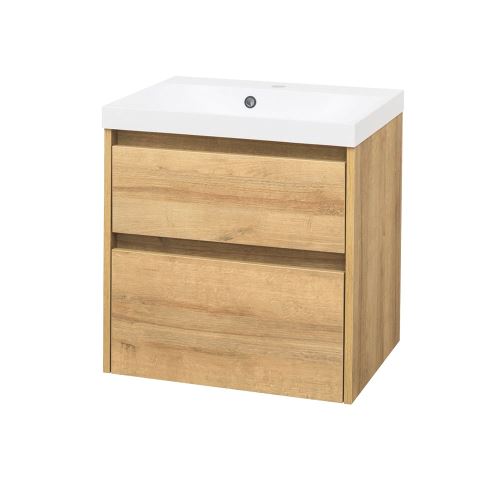 Mereo Opto, koupelnová skříňka, umyvadlo z litého mramoru, dub, 2 zásuvky, 610x580x458 mm (CN920M)