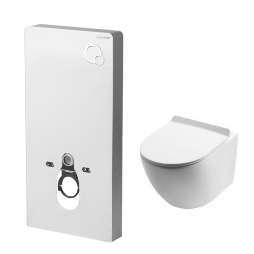 AKČNÍ SET SLOVARM Předstěnový modul PS-108BPZ + WC mísa Rimless W YJ-2381A, bílá