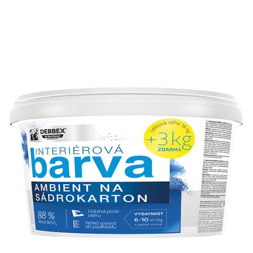 DEBBEX Interiérová barva AMBIENT na sádrokarton kbelík 15 kg +3 kg, bílá (T144N)