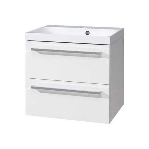 Mereo Koupelnová skříňka, umyvadlo litý mramor 60 cm,  bílá/bílá (CN660M)