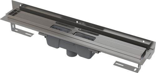 ALCADRAIN FLEXIBLE - Podlahový žlab s okrajem pro perforovaný rošt a s nastavitelným límcem ke stěně, svislý odtok (APZ1004-750)