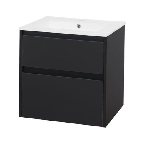 Mereo Opto, koupelnová skříňka s keramickým umyvadlem, černá, 2 zásuvky, 610x580x458 mm (CN940)