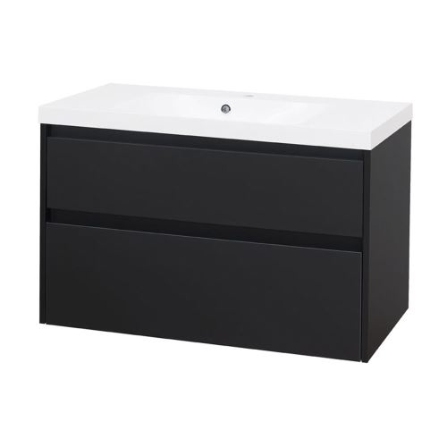 Mereo Opto, koupelnová skříňka, umyvadlo z litého mramoru, černá, 2 zásuvky, 1010x580x458 mm (CN942M)