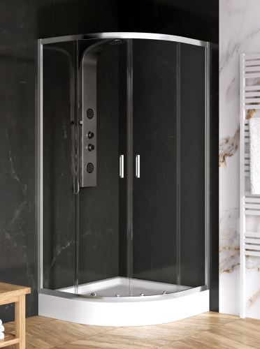 NEW TRENDY Čtvrtkruhový sprchový kout SUVIA 90x90, chrom/čiré sklo + vanička (ZS-0034)