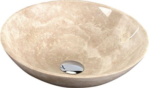 Sapho BLOK 1 kamenné umyvadlo průměr 40cm, leštěný béžový travertin