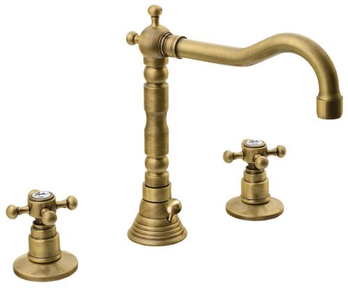 Reitano Rubinetteria ANTEA tříprvková umyvadlová baterie s retro hubicí, s výpustí, bronz