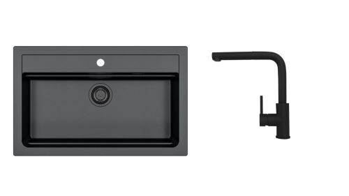 ALVEUS Set dřezu ATROX 40 / 91 a baterie Zeos-P black edition (SETA23217)
