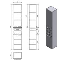 Aqualine ZOJA/KERAMIA FRESH skříňka vysoká 35x184x29cm, dub platin (2)