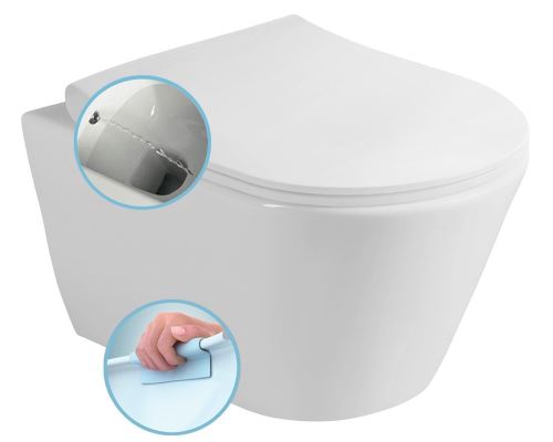Sapho AVVA závěsná WC mísa s bidet. sprškou, Rimless, 35,5x53 cm, bílá