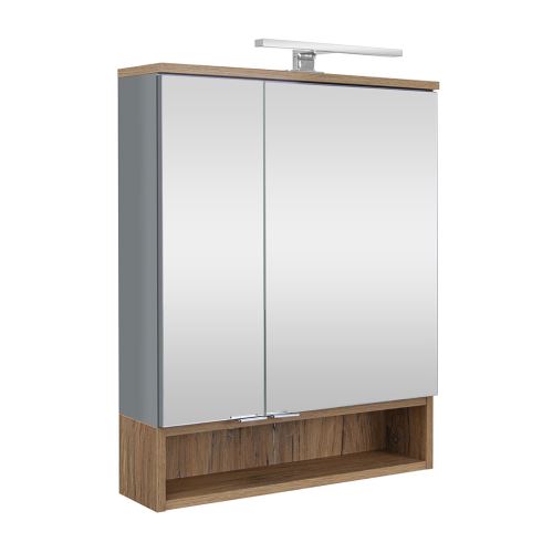 A-INTERIÉRY Zrcadlová skříňka závěsná s osvětlení Nelis G 60 ZS, šedá/dub country