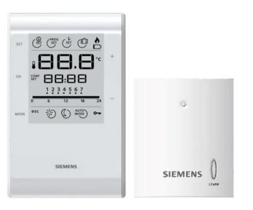SIEMENS Prostorový termostat RDE50.1RF/SET, týdenní program, bezdrátové provedení, sada vysílač - přijímač