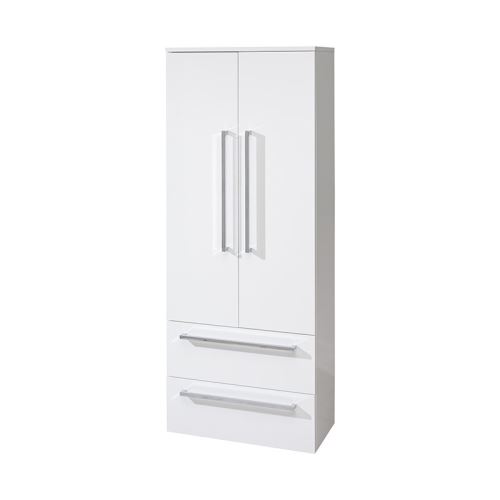 Mereo Koupelnová skříňka, vysoká 163 cm, závěsná, bez nožiček, bílá/bílá (CN669)