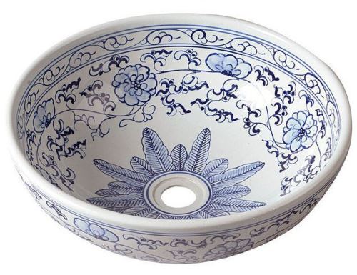 Sapho PRIORI keramické umyvadlo, průměr 42cm, bílá s modrým vzorem